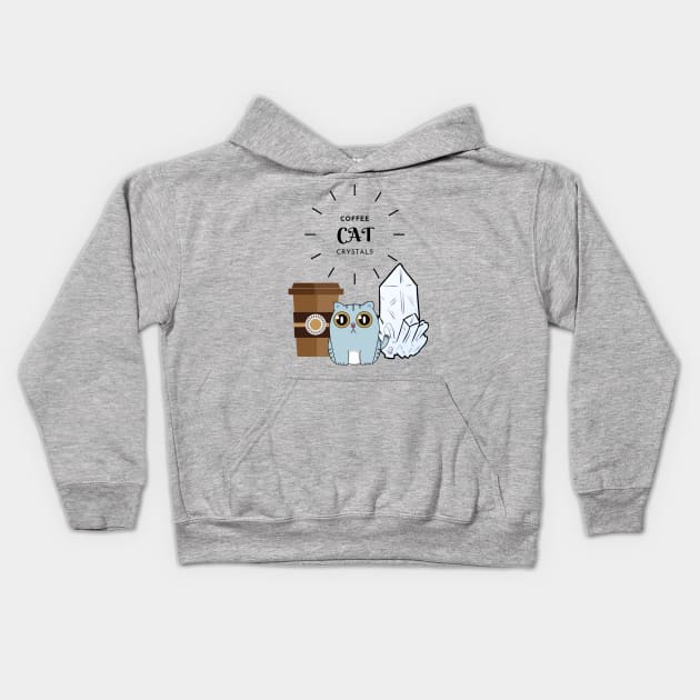 Coffee Cats and Crystals Kids Hoodie by Apathecary